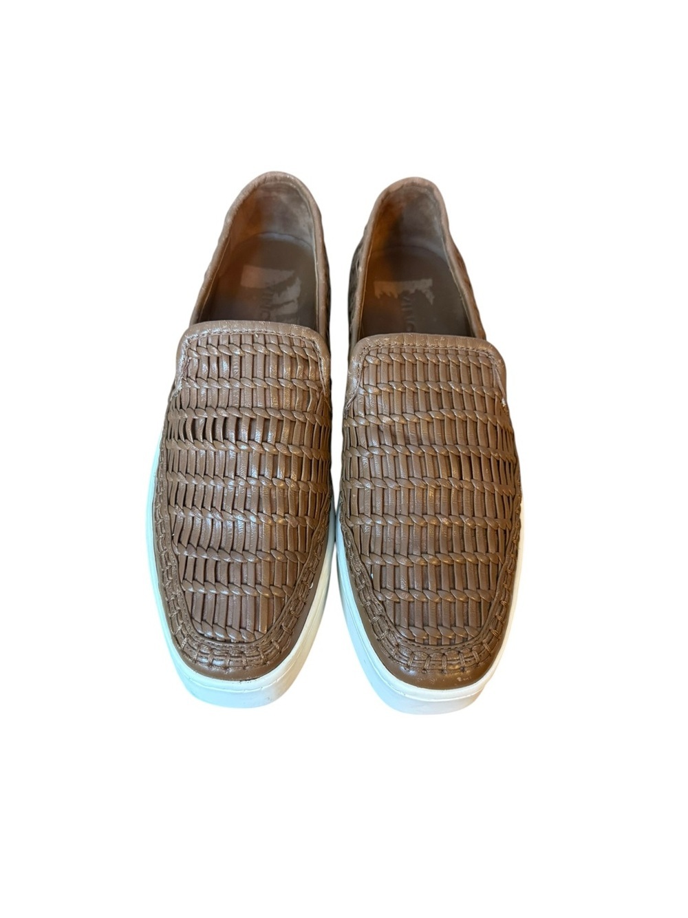 Vince Cognac Woven Stafford Leather Slip On Loafers